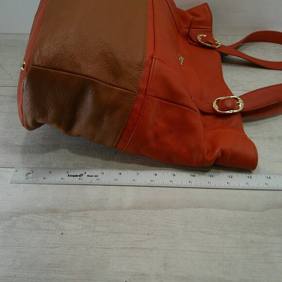 Emma Fox Large Leather Orange & Brown Color block gold tone Hardware Purse Bag - Picture 9 of 15